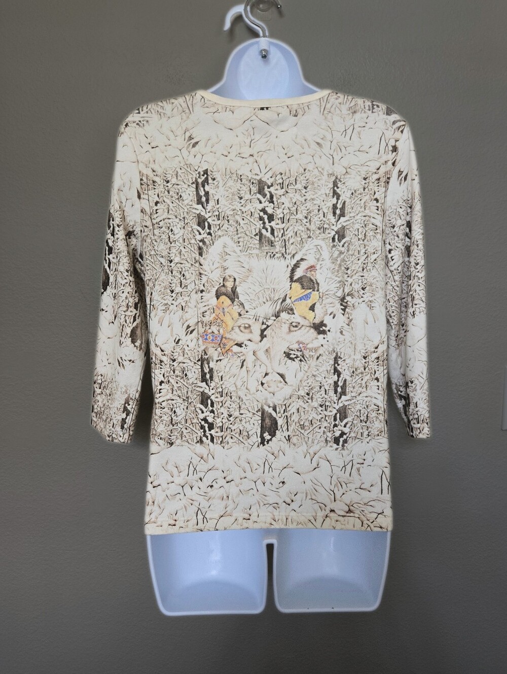 Vintage Wolf Native American Cotton 3/4 Sleeve Shirt Size Medium - Picture 3 of 10